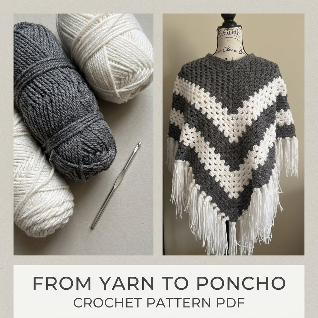 Grey Chevron Granny Stitch Poncho Crochet Pattern PDF – Grey and White Chevron Poncho