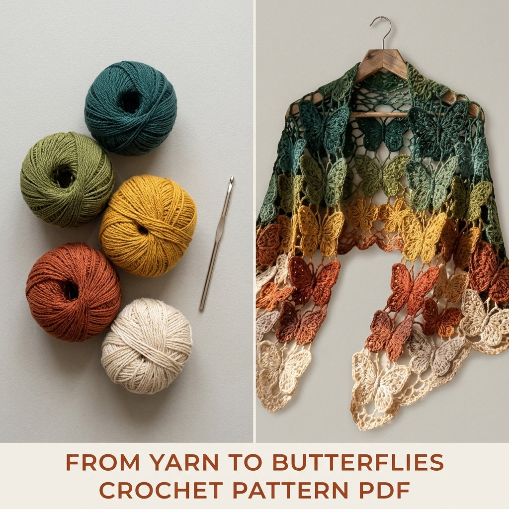 Autumn Butterfly Wrap Crochet Pattern PDF – Ombré Joined Butterfly Shawl