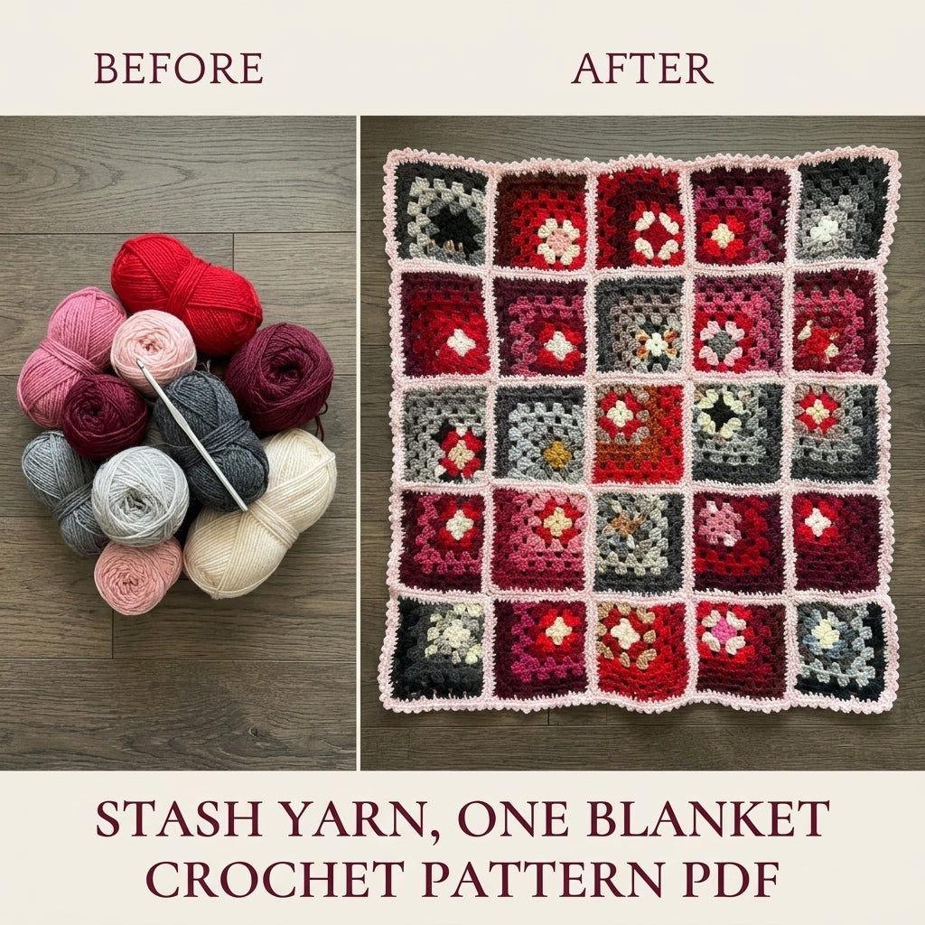 Rose and Grey Granny Square Blanket Crochet Pattern PDF – Scrappy Stash Afghan