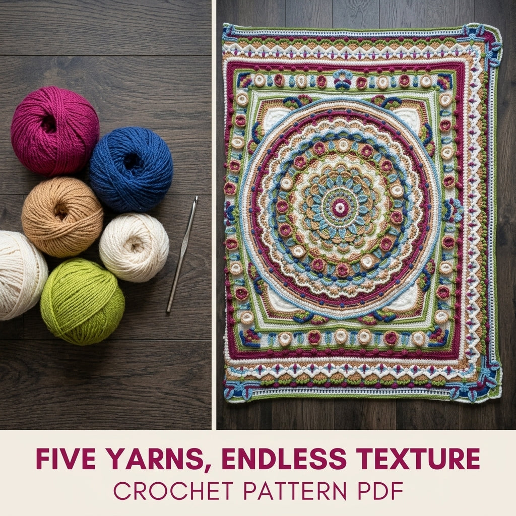 Jewel Overlay Mandala Blanket Crochet Pattern PDF – Colourful Textured Throw