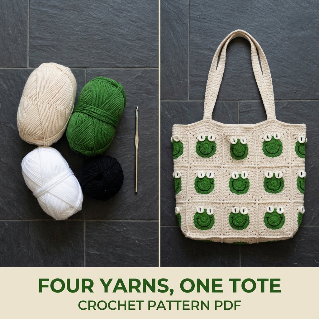Frog Granny Square Tote Bag Crochet Pattern PDF – Cute Frog Face Shoulder Bag