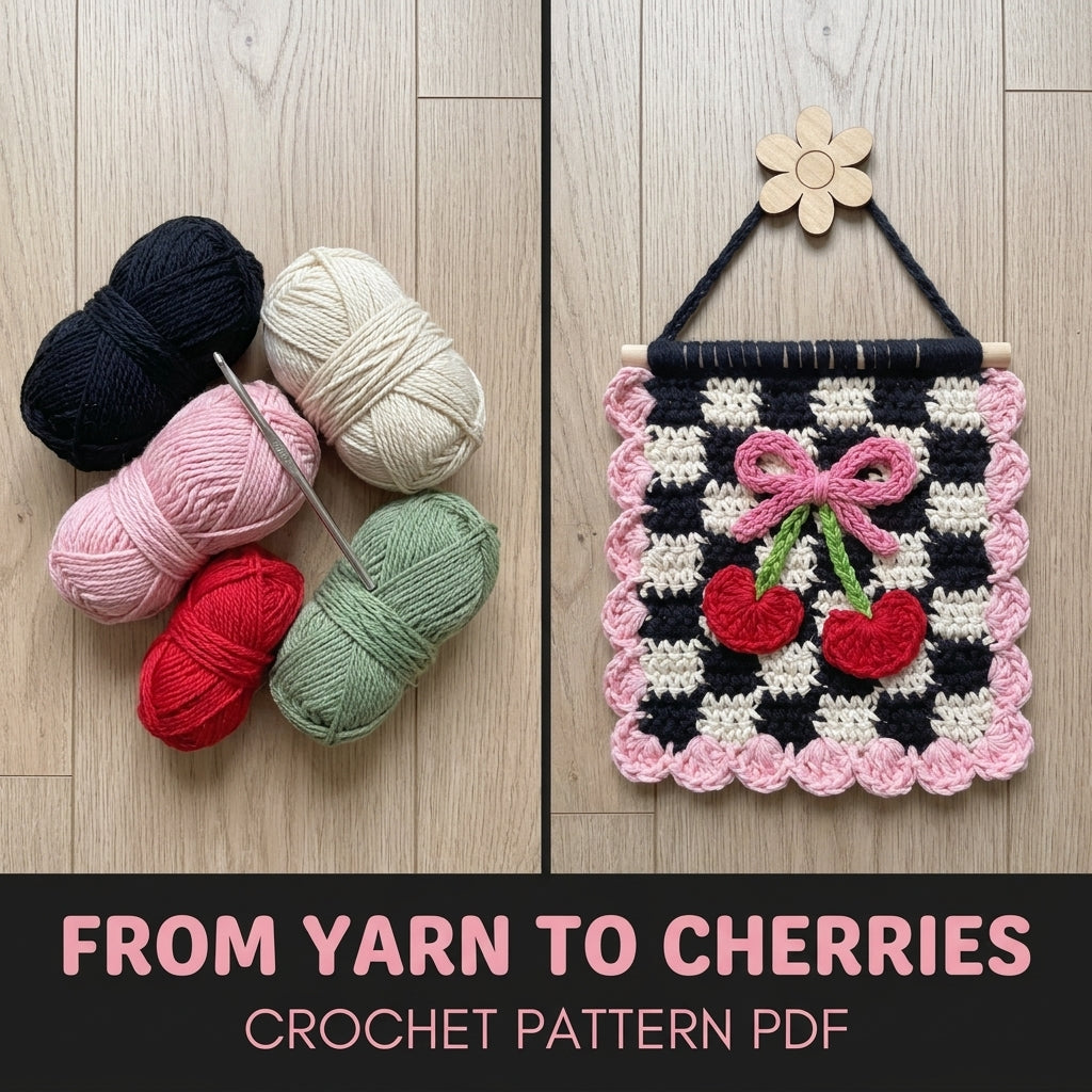 Cherry Bow Gingham Mini Banner Crochet Pattern PDF – Retro Wall Decor