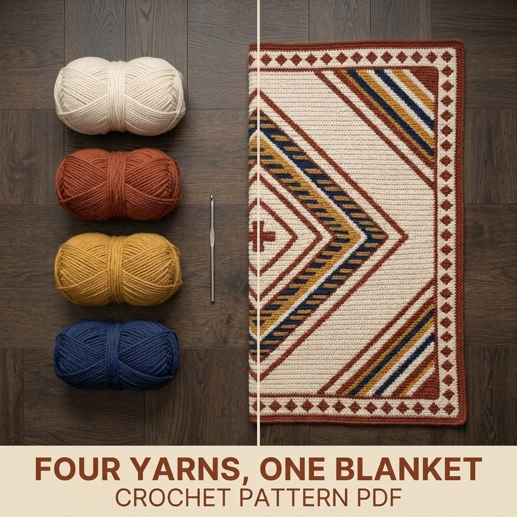 Diamond Tapestry Crochet Blanket Pattern PDF – Geometric Throw in Rust, Mustard and Navy