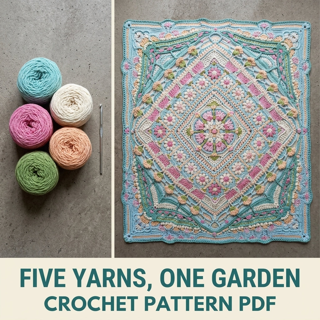 Aqua Garden Crochet Blanket Pattern PDF – Flower Medallion Square Throw with Daisies
