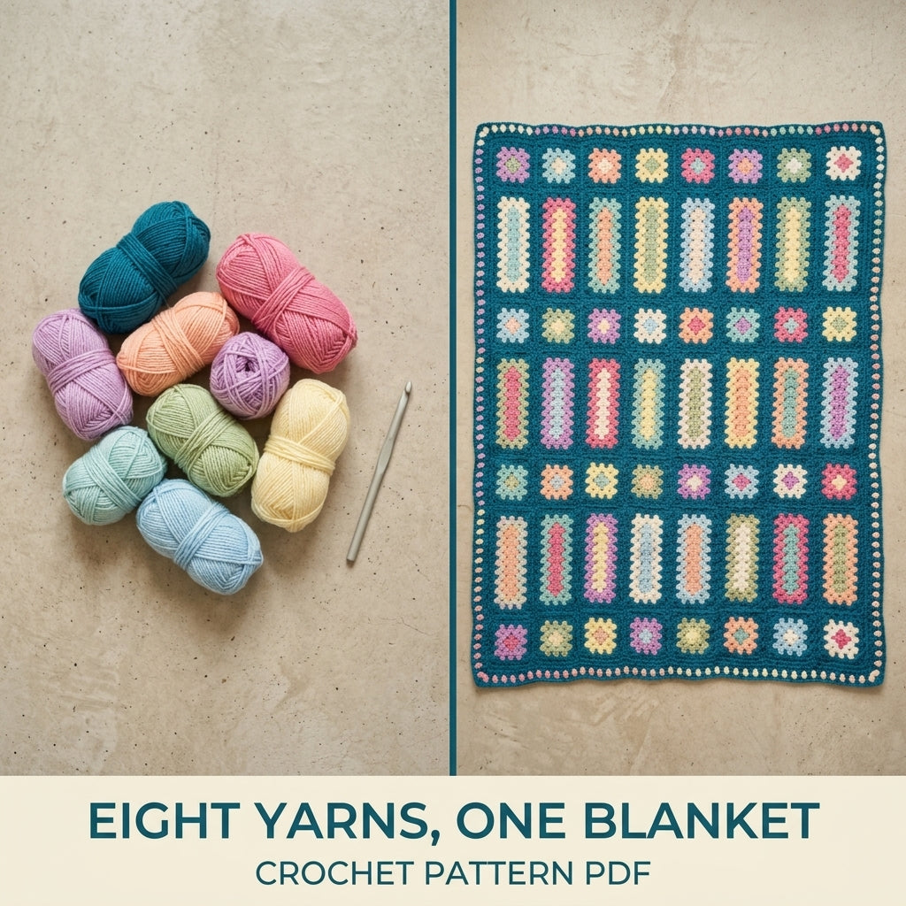 Pastel Bar Granny Blanket Crochet Pattern PDF – Granny Rectangles and Squares on Teal