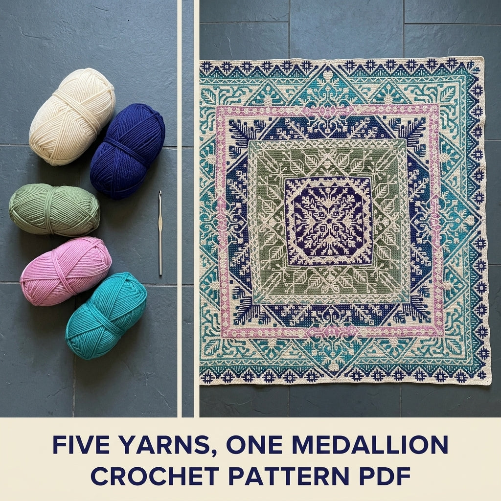 Mosaic Medallion Square Blanket Crochet Pattern PDF – Mosaic in the Round Throw