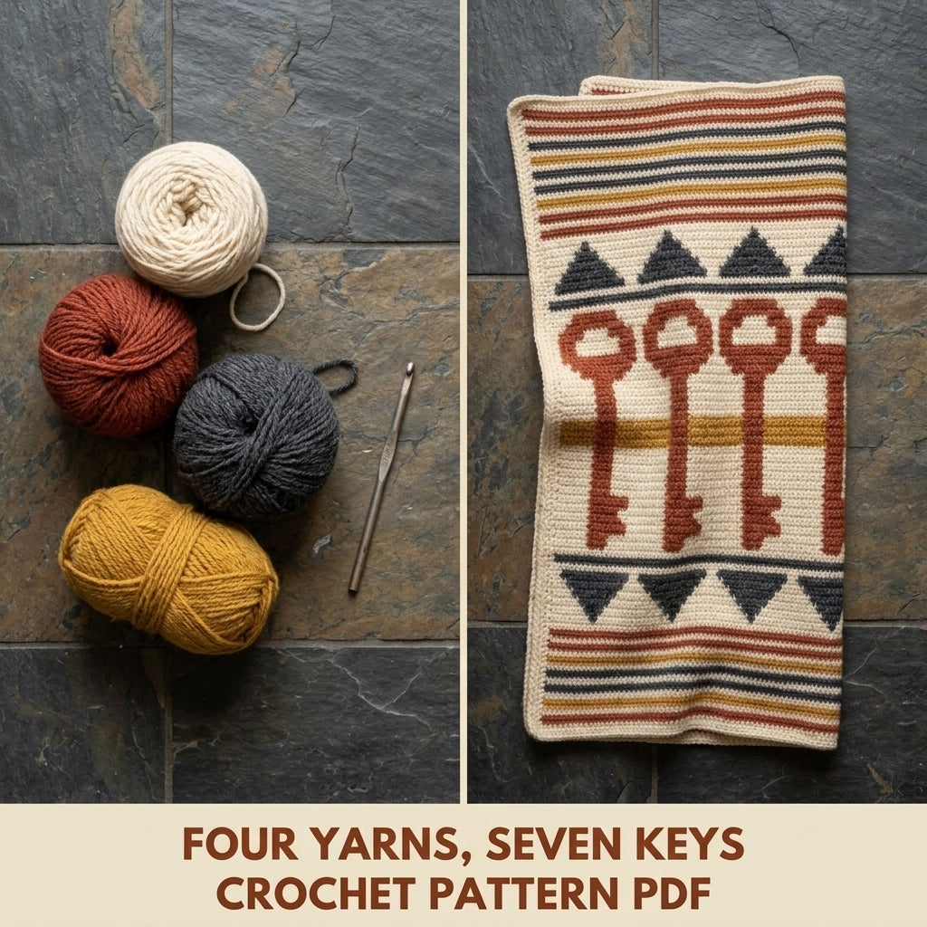 Key Tapestry Crochet Wall Hanging Pattern PDF – Skeleton Keys Colourwork Wall Art