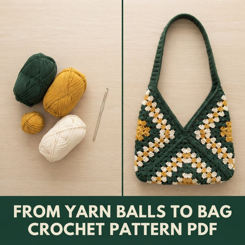 Granny Stitch Shoulder Bag Crochet Pattern PDF – Slouchy V-Top Bag with Ribbed Strap