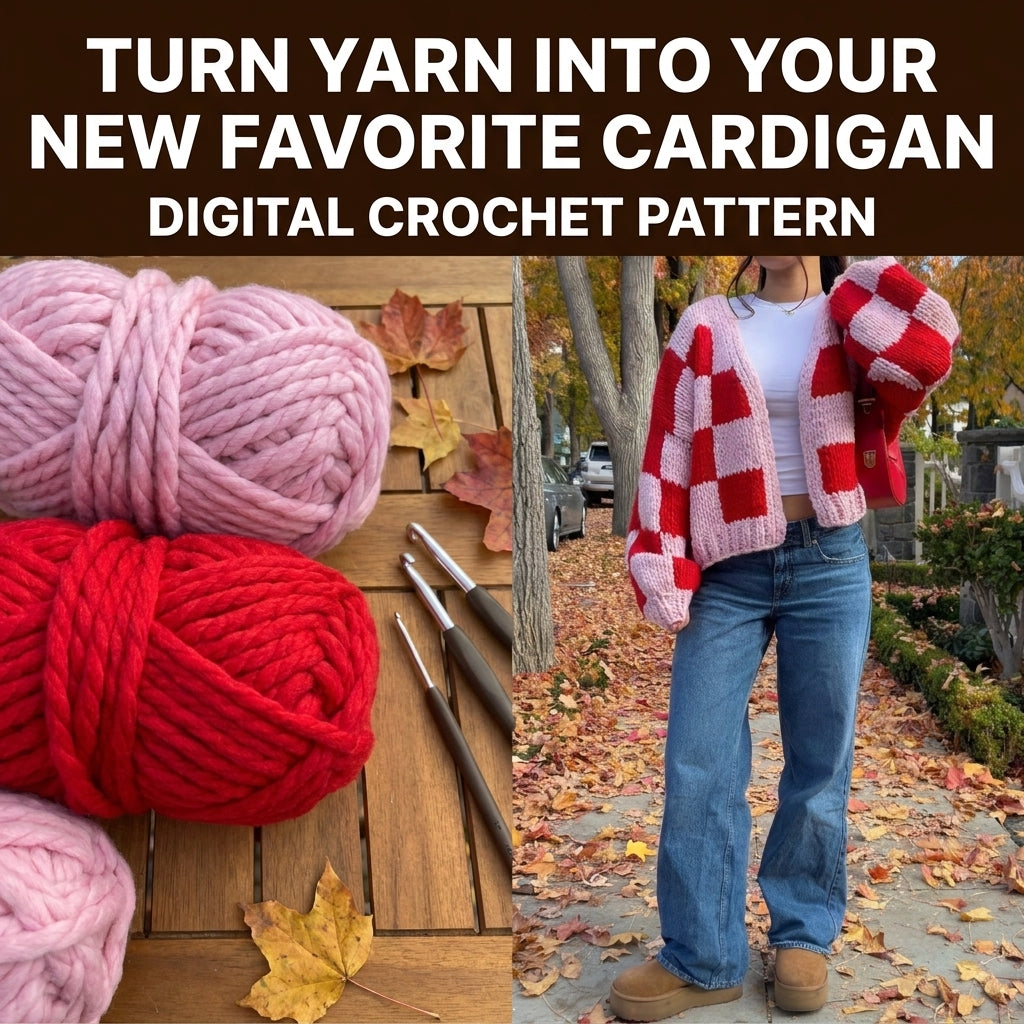 Chunky Checkerboard Cardigan KNITTING Pattern | Oversized Hand Knit Check Cardigan | Super Bulky Weekend Project | Sizes XS–[XX] | PDF Instant Download