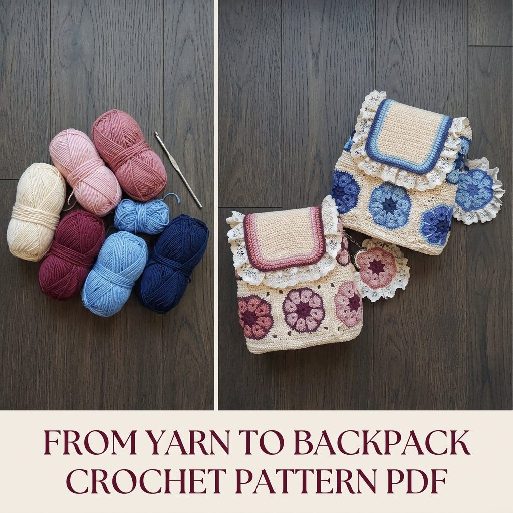 African Flower Mini Backpack Crochet Pattern PDF – Lace Ruffle Bag