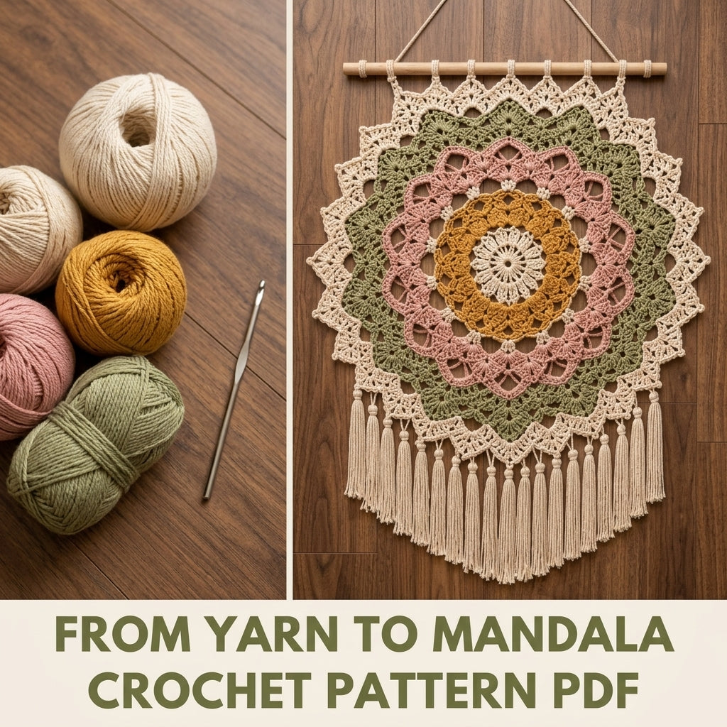 Mandala Star Wall Hanging Crochet Pattern PDF – Boho Wall Decor with Tassels