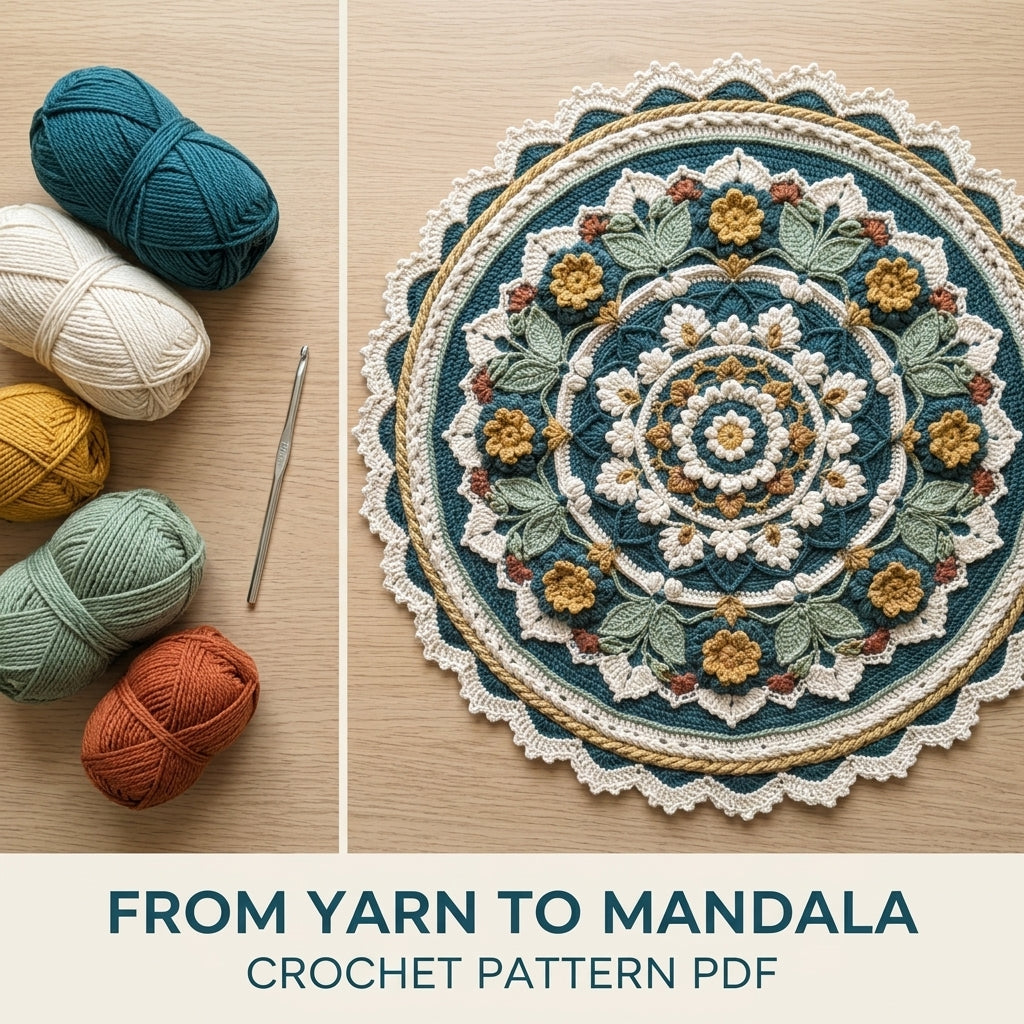 Teal Flower Mandala Table Topper Crochet Pattern PDF – Round Tablecloth
