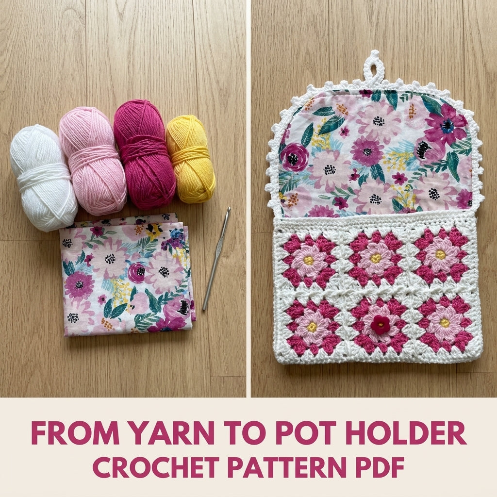 Flower Granny Pocket Pot Holder Crochet Pattern PDF – Kitchen Gift