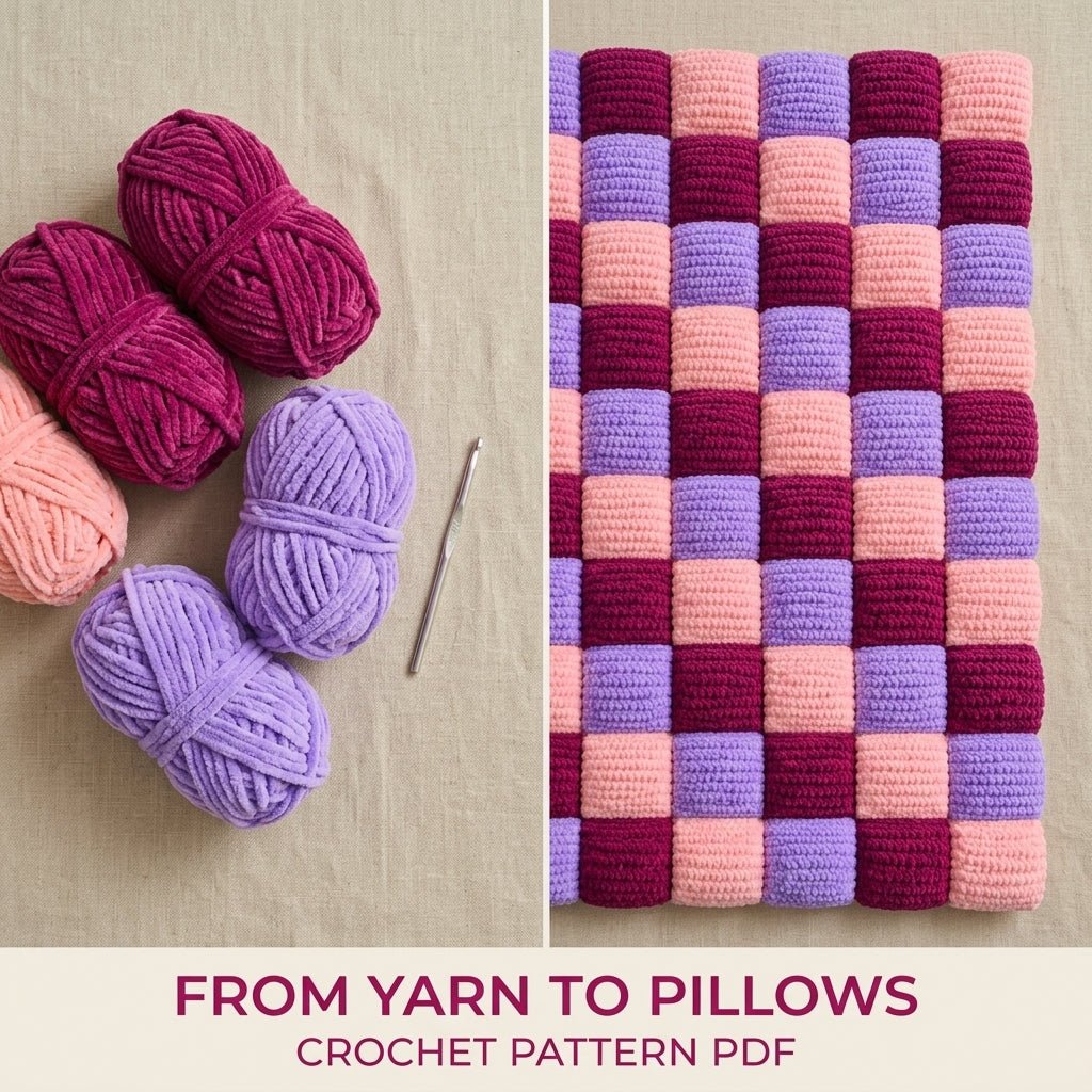 Puff Checker Blanket Crochet Pattern PDF – Pillow Square Checker Throw