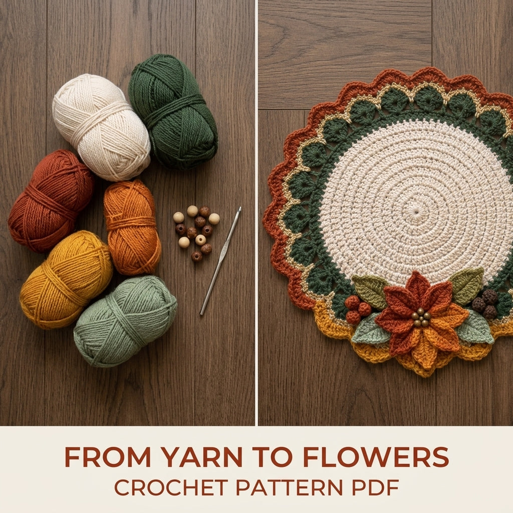 Autumn Poinsettia Placemat Set Crochet Pattern PDF – Round Table Mats