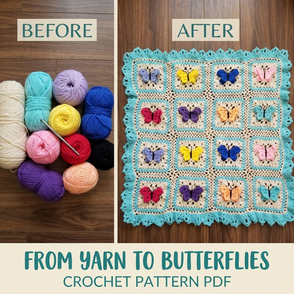 Butterfly Granny Square Baby Blanket Crochet Pattern PDF – 3D Butterfly