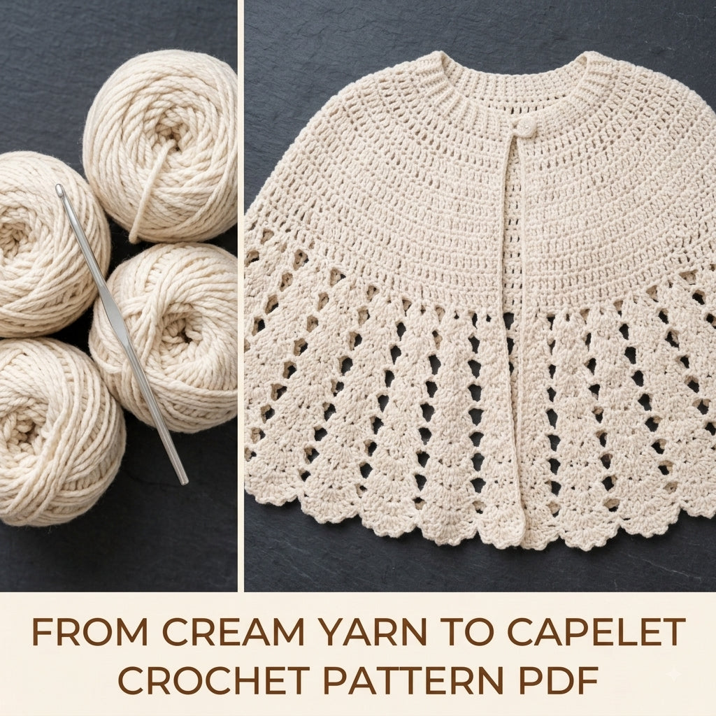 Lace Capelet Crochet Pattern PDF – Women's Shell Lace Cape with Scalloped Hem