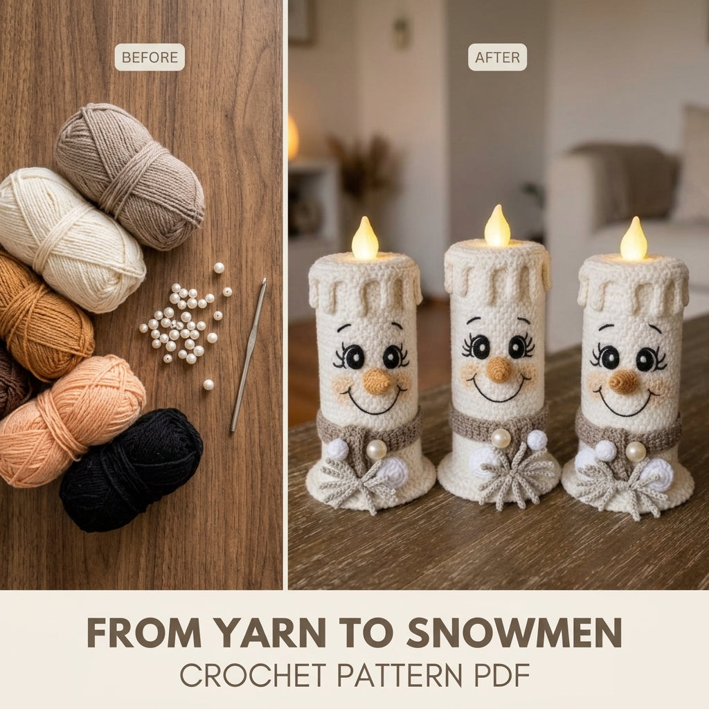 Snowman Candle Cozy Set Crochet Pattern PDF – LED Candle Covers