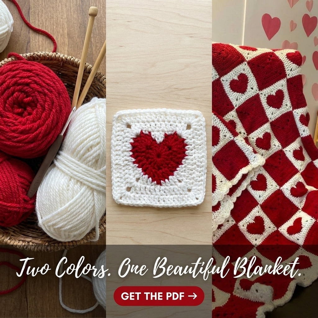 Heart Granny Square Blanket Crochet Pattern – Red & White Valentine Throw
