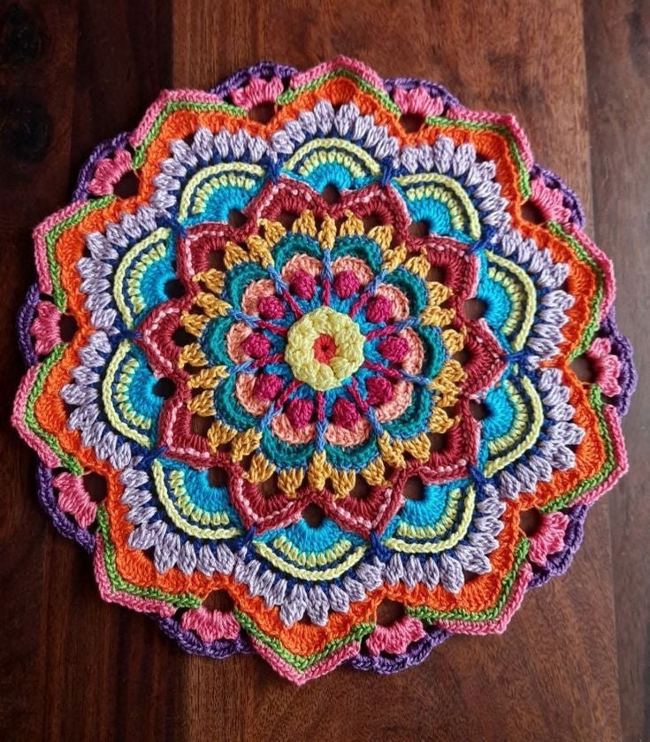Overlay Crochet Mandala Pattern | Layered Petal Table Topper & Centrepiece | Multi-Colour Doily | PDF Instant Download