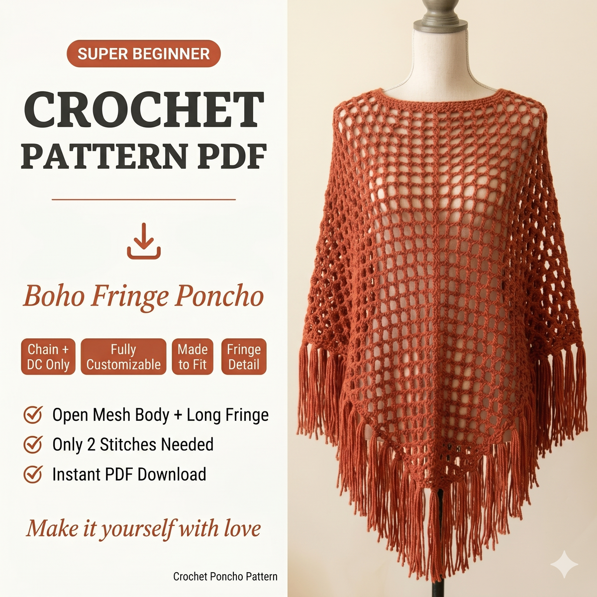 CROCHET PONCHO PATTERN digital download summer shawl poncho beach coverup tassels. Hippie. Boho