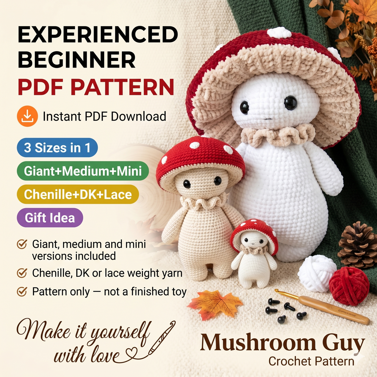 Mushroom guy - critter stitch crochet pattern / amigurumi