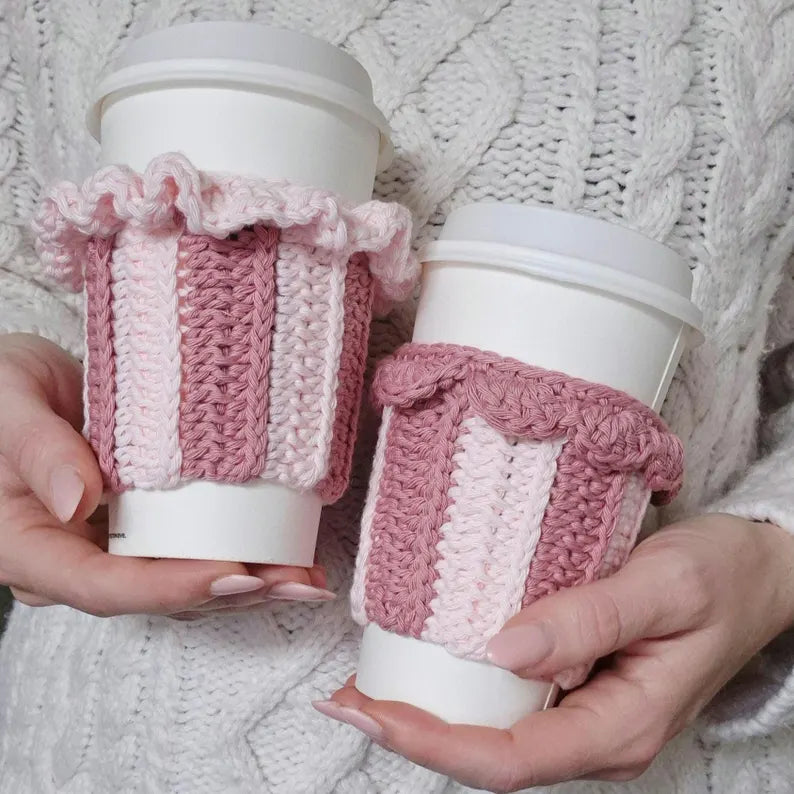 Crochet cup cozy cosy pattern coffee cup sleeve crochet pattern knit look reusable cup cozy market seller frendly PDF