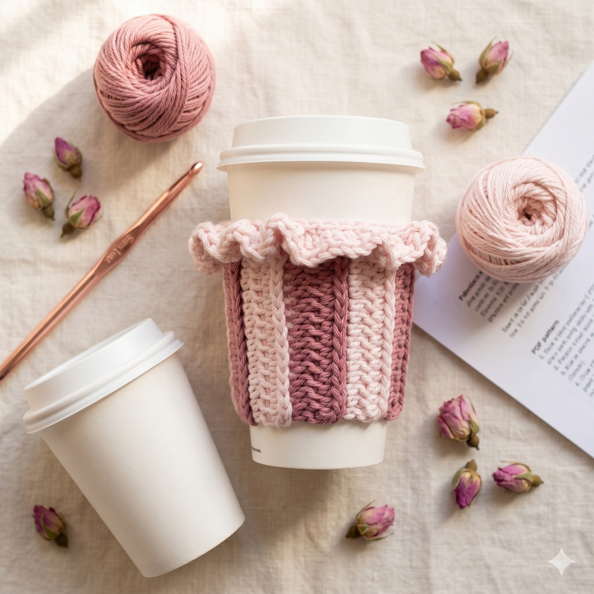 Crochet cup cozy cosy pattern coffee cup sleeve crochet pattern knit look reusable cup cozy market seller frendly PDF