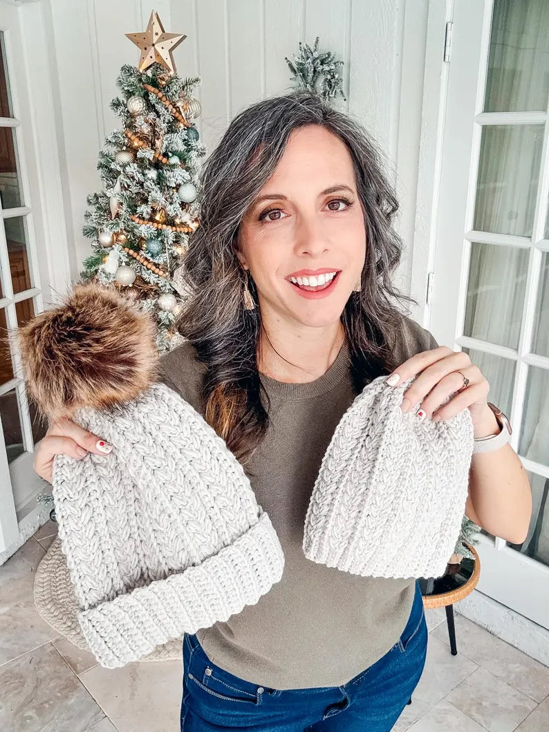 Crochet Hat Pattern, Instant Download. Winter Beanie in 8 Size Newborn to Adult Crochet Flat