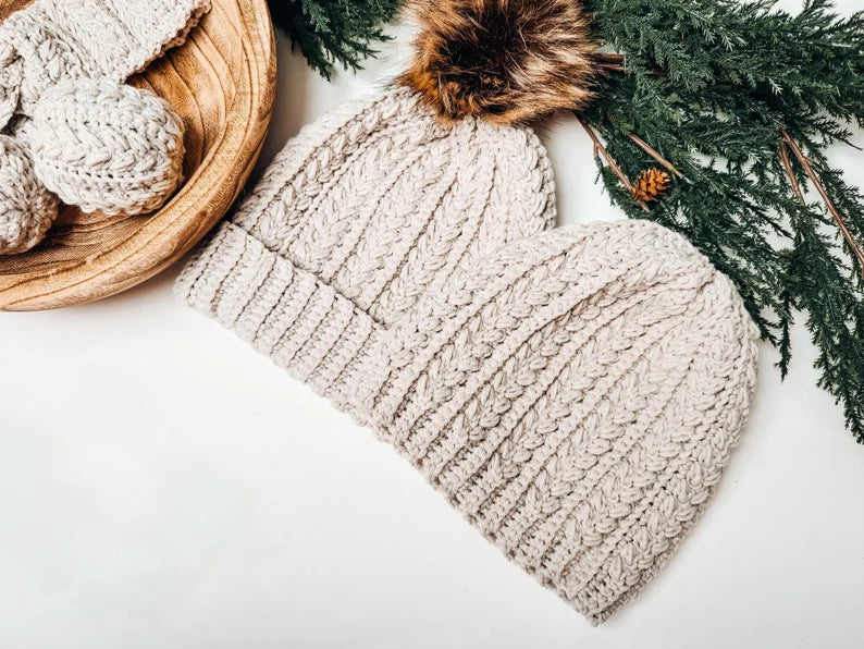 Crochet Hat Pattern, Instant Download. Winter Beanie in 8 Size Newborn to Adult Crochet Flat