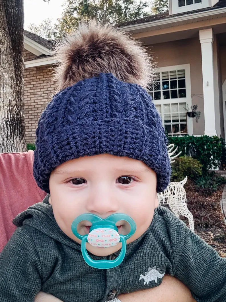 Crochet Hat Pattern, Instant Download. Winter Beanie in 8 Size Newborn to Adult Crochet Flat