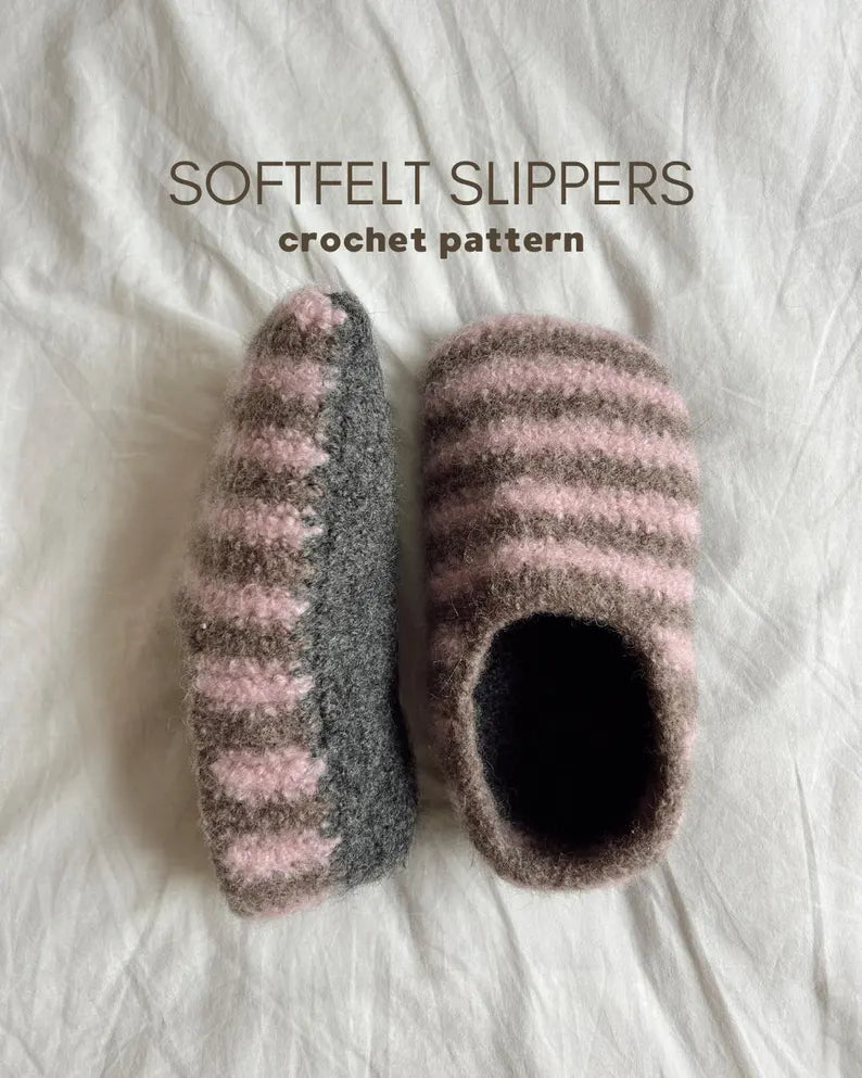Crochet SoftFelt Slippers Pattern - Christmas Gift Ideas - Valentines Day - Cozy Wool Home Shoes