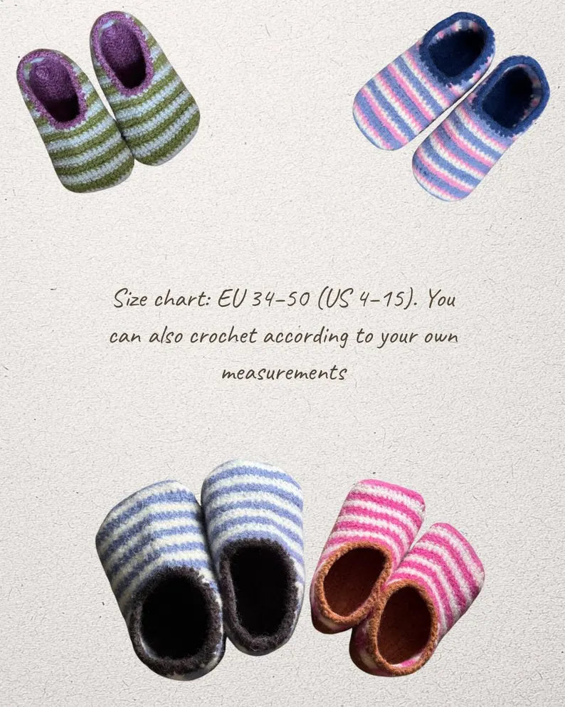 Crochet SoftFelt Slippers Pattern - Christmas Gift Ideas - Valentines Day - Cozy Wool Home Shoes