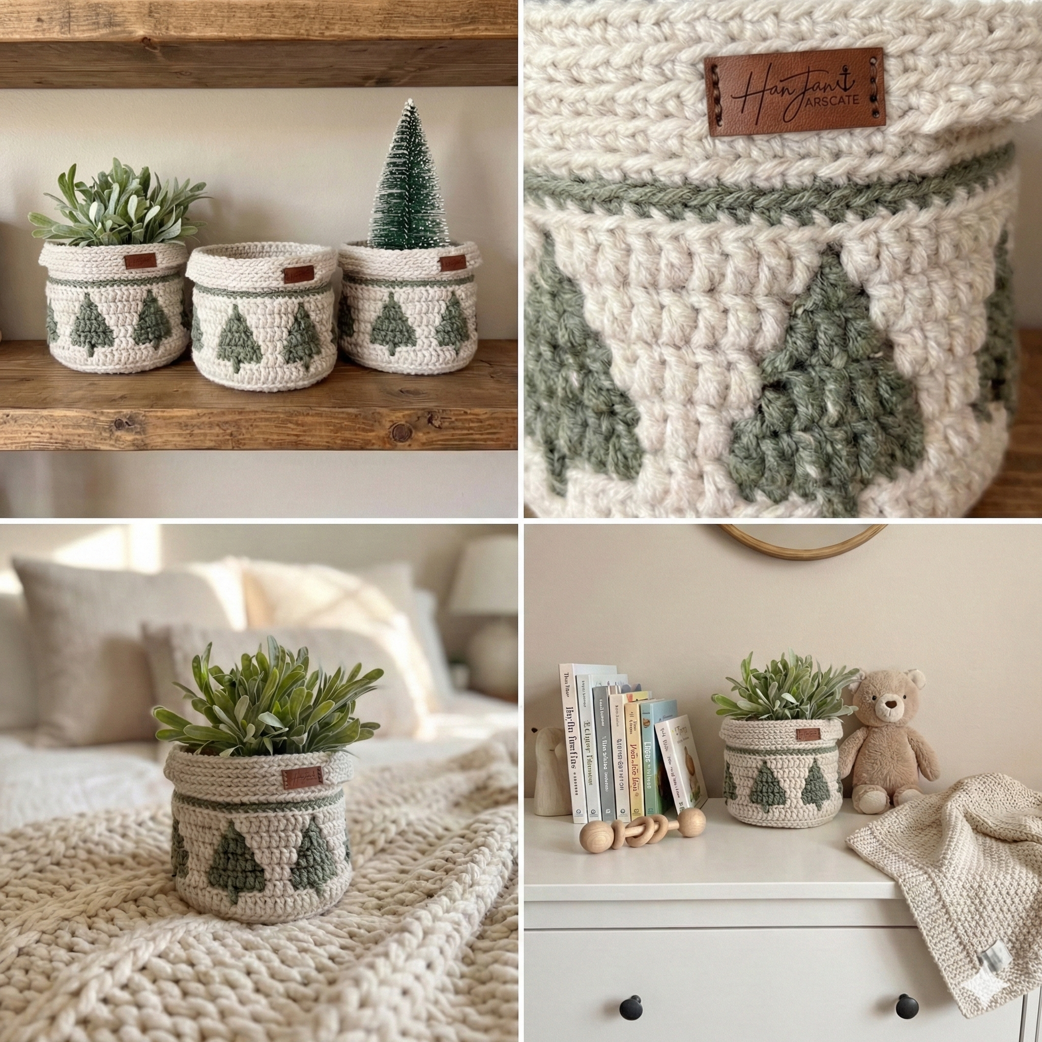 CROCHET PATTERN + VIDEO - Twinkling Trees Mosaic Crochet Baskets — 3 Nesting Sizes storage, gift, plantholder, Charts Included in Pdf